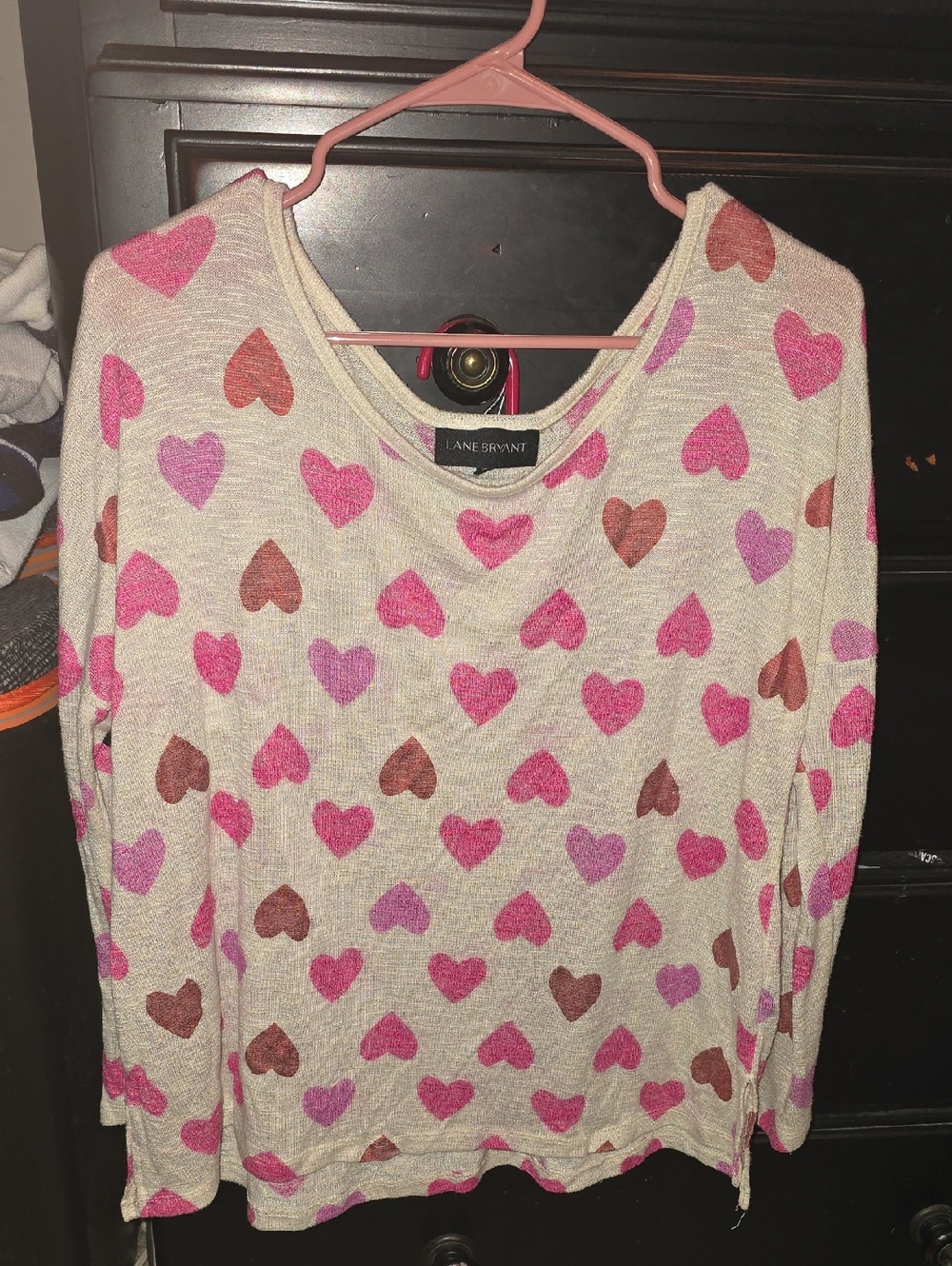 Lane Bryant Cream Sweater with Pink and Red Hearts